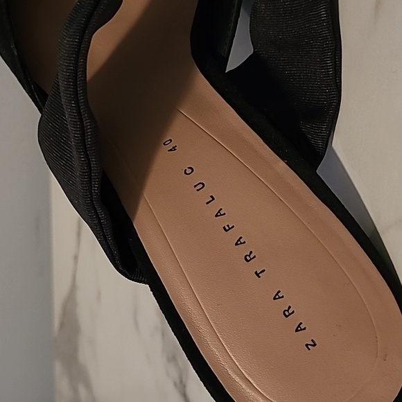 Zara Black Knotted Bow Pointed Toe Slanted Kitten Heels Sandals Shoes Wmns 9 - Picture 7 of 13